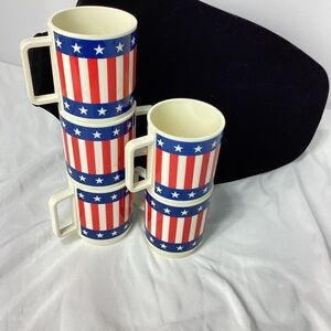 Vintage Flag Cups Stackable Plastic Flag Cups Patriotic Cups DEKA Made In USA